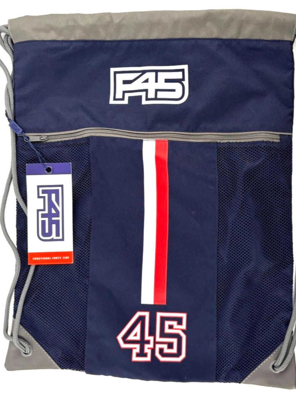 NWT Functional Forty Five (F45) Gym Sack Blue Zippers Drawstring Shoulder Straps